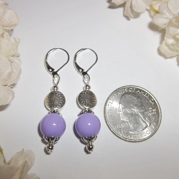 Pretty Purple Beaded Earrings Set Handmade 5352 - Picture 2 of 7